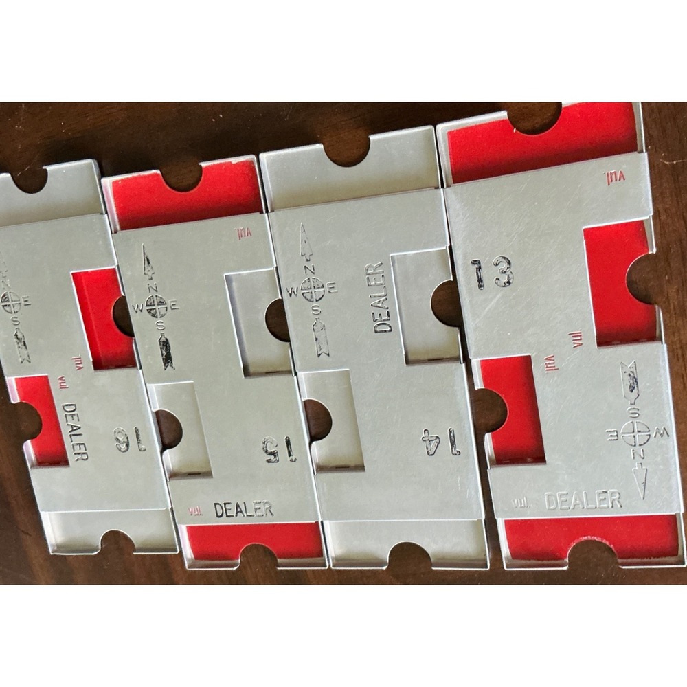 J-R Official Vintage Aluminum Duplicate Bridge Boards Set of 4 Silver Red 13-16